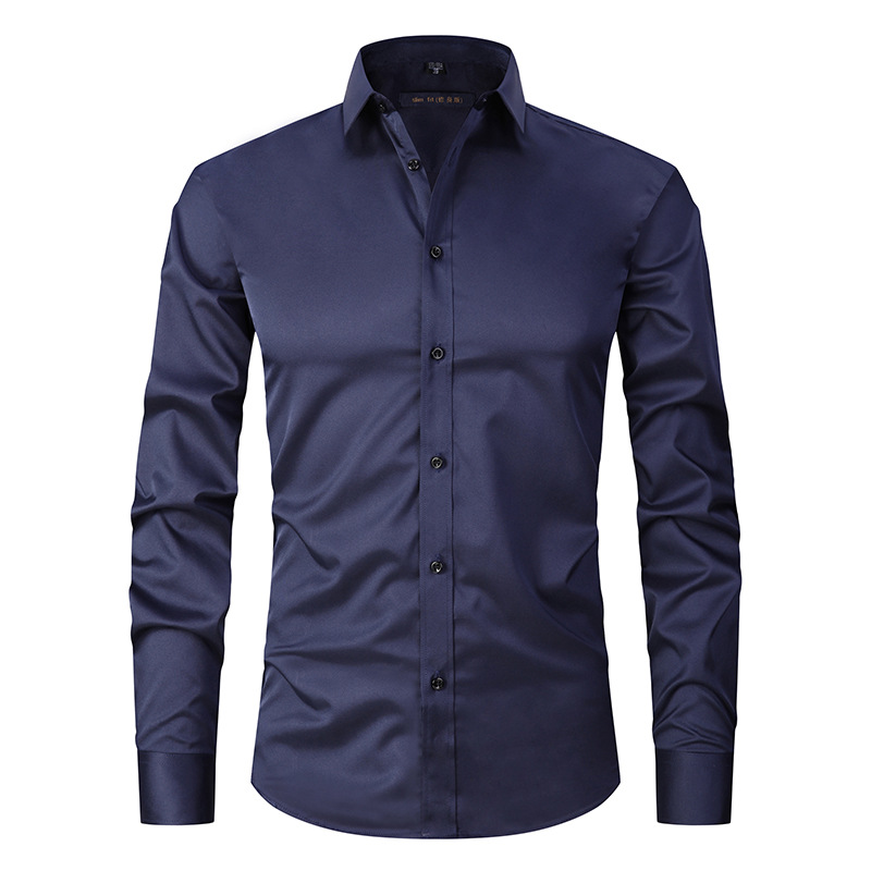 Solid-color Stretchy Cardigan Wrinkle-resistant Long-sleeve Shirt