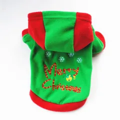 Pet Puppy Christmas Style Thick Hooded Fluffy Jacket - Green - View 1