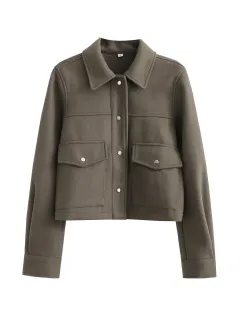 Women's Soft Woolen Shirt Woolen Coat Top - Army Green - View 1