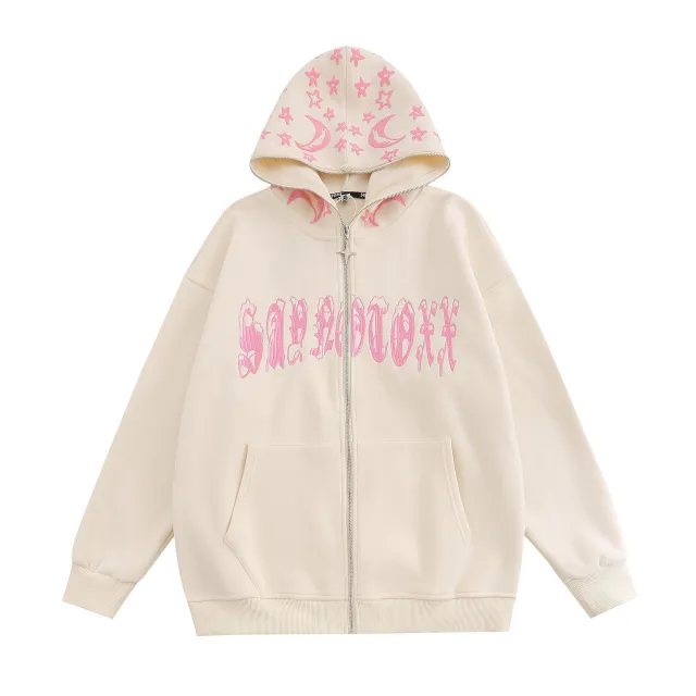 Retro High Street Embroidered Letter Sweater Zipper Coat For Women Apricot - Shop at LoveMi