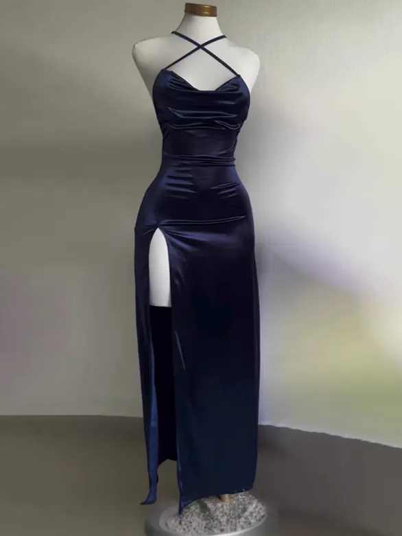 Summer High end Sense Of Sexy Girl Strap Dress Navy Blue - Shop at LoveMi