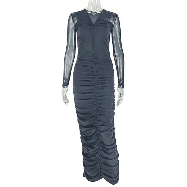 Women's Trendy Solid color V neck Long sleeve Dress Black - Shop at LoveMi