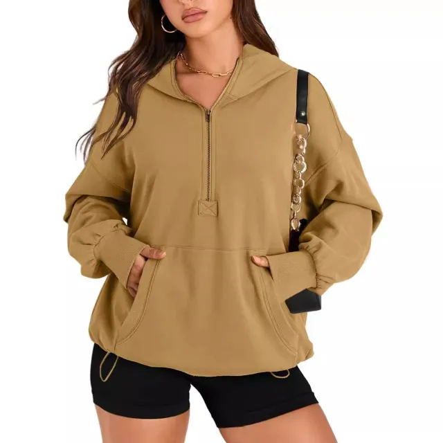 Solid Color Long Sleeve Hooded Zipper Sweatshirt Army Green - Shop at LoveMi