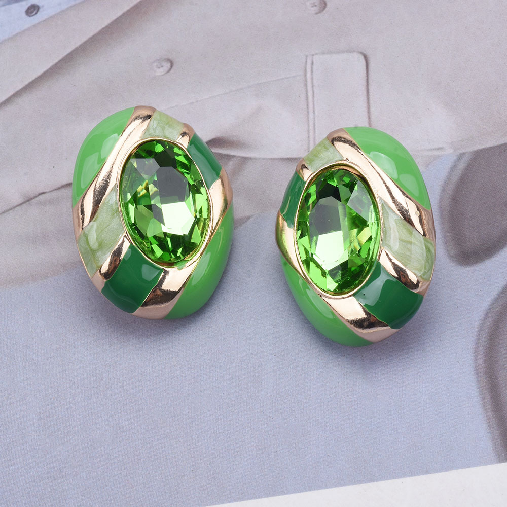 Geometric Oval Stud Earrings With Alloy Oil Drops