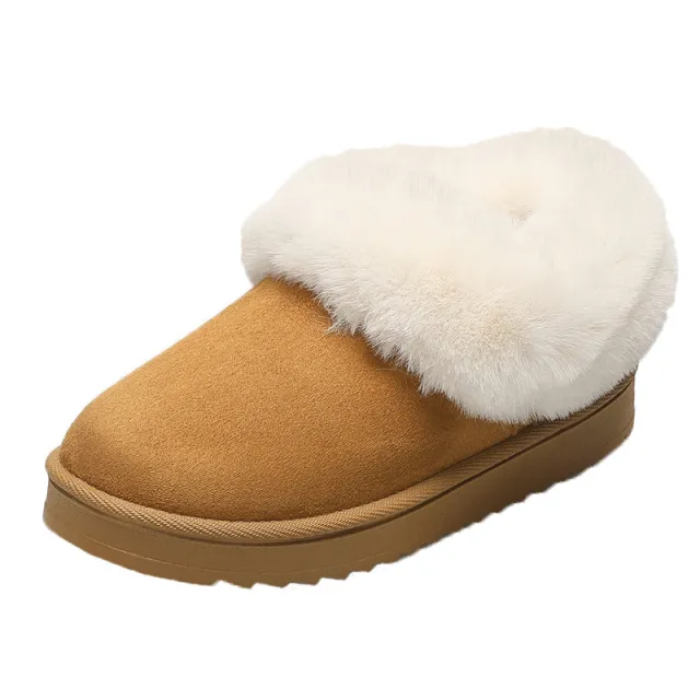 Women's Round Toe Vintage Height Increasing Snow Boots Cotton Shoes Camel - Shop at LoveMi