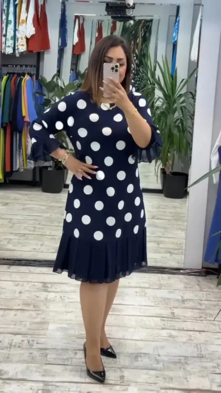 Women's Polka Dot Pleated Stitching Dress White Dots - Shop at LoveMi