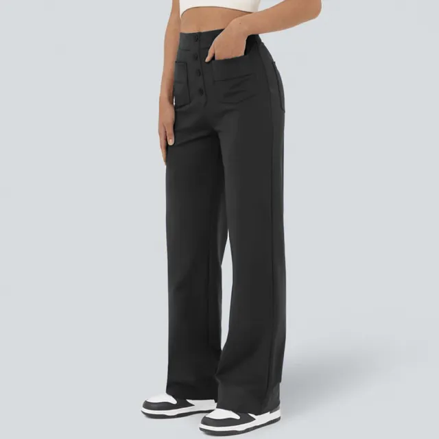 Fleece lined Women's Pocket Brushed Outer Wear Stretch Commuter Straight Casual Pants E2526 Black Brushed Plush - Shop at LoveMi