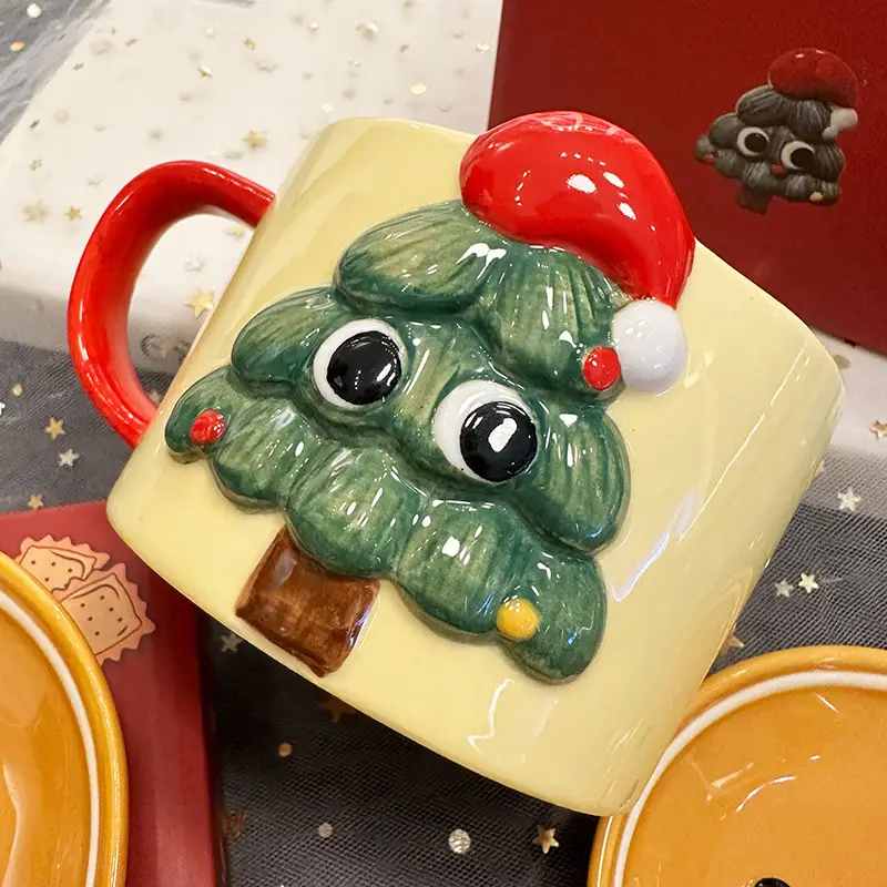 Hand-painted 3D Cute Christmas Tree-shaped Water Cup Mug