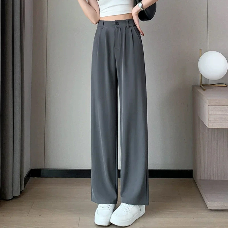 Draped High-waisted Wide-leg Versatile Casual Loose-fitting Trousers