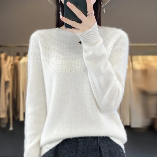 Seamless Front Line Ready made Garments Curling Collar Hollow Sweater White - Shop at LoveMi