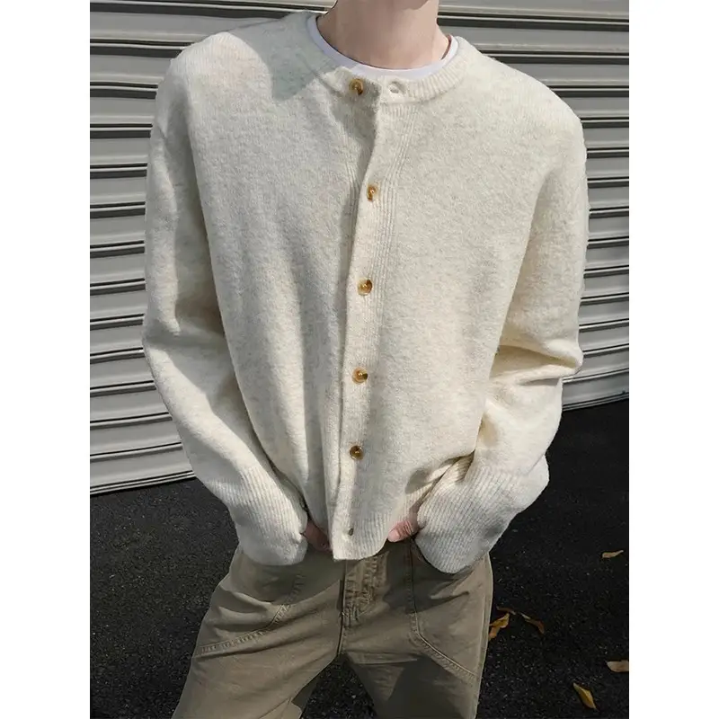 Creamy-white Breasted Knitted Cardigan For Men