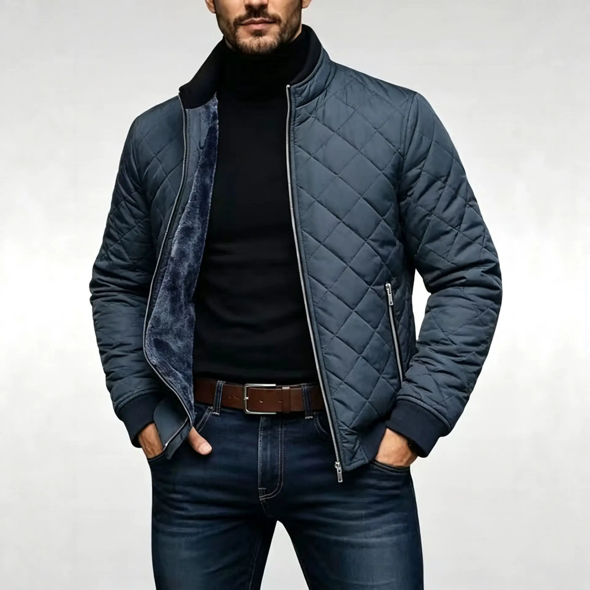 Mens Diamond-Plaid Padded Cotton Jacket