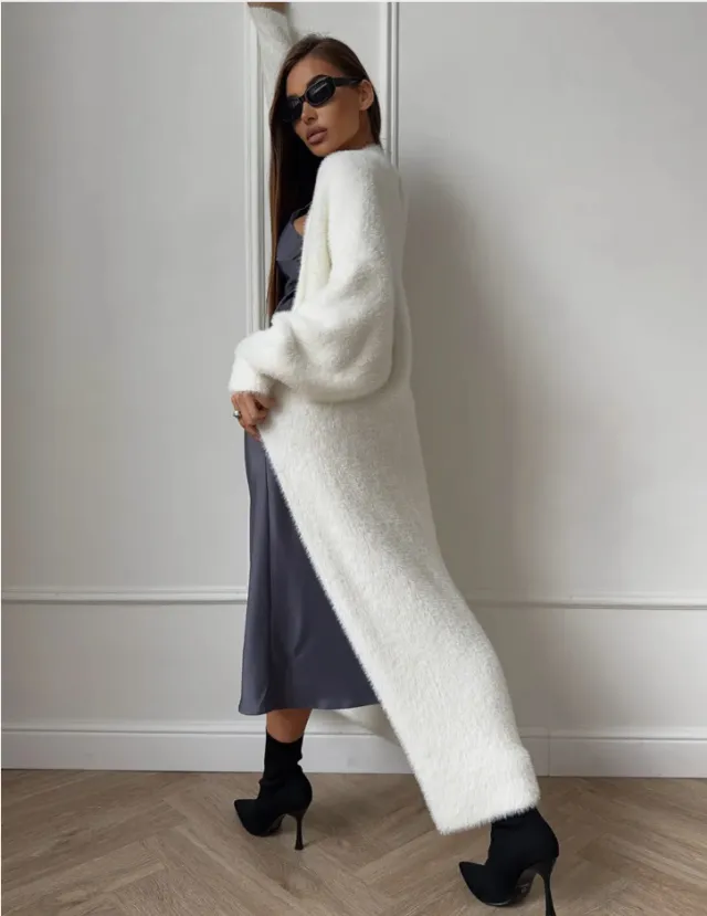 Imitation Mink White Sweater Cardigan Coat Women's Loose White - Shop at LoveMi