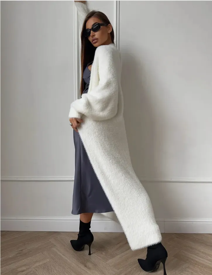 Imitation Mink White Sweater Cardigan Coat Women's Loose - White