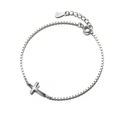 Love Lodge S925 Sterling Silver Curved Cross Bracelet - S925 Silver Bracelet - View 1