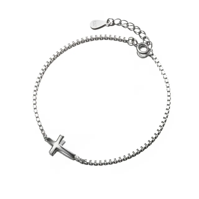 Love Lodge S925 Sterling Silver Curved Cross Bracelet S925 Silver Bracelet - Shop at LoveMi