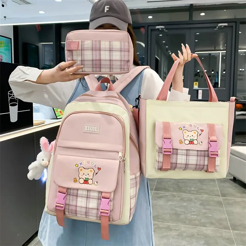 Large Capacity High School Plaid Three-piece Set Junior Student