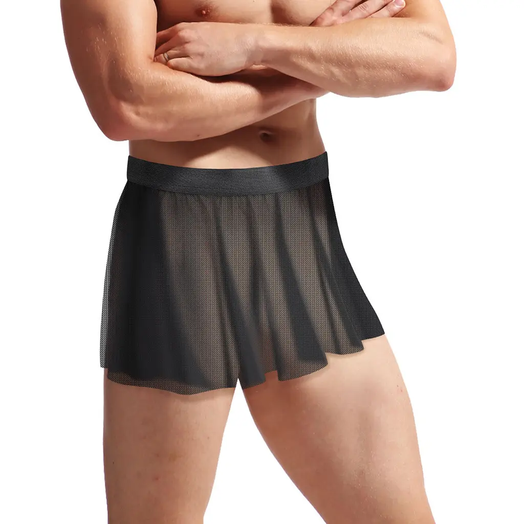 Men's Sexy Lingerie Low Waist Mesh Pleats Big Boxer Large Dress