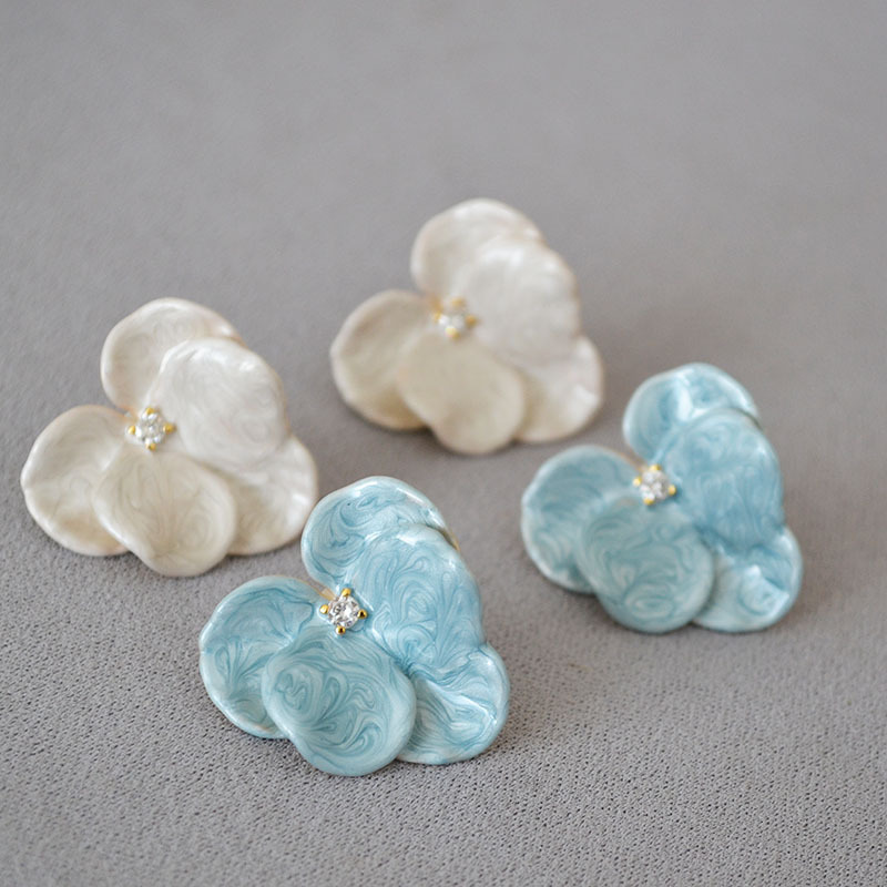 Handmade Enamel Orchid And Butterfly Earrings