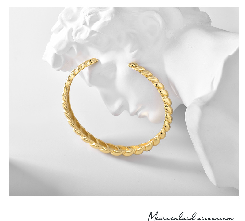 European And American 18K Gold Bracelet Opening Adjustable Simple Croissant Hemp Pattern Brass