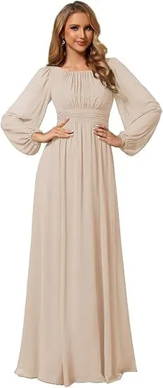 Women's Long Chiffon Evening Dress Beige - Shop at LoveMi