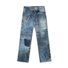 American Street Men's Denim Digital Printing Casual Trousers - Blue - View 1