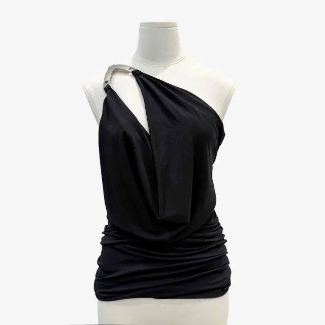 Style Shoulder Metal Buckle Lace up Backless Pleated Slim fit Top For Women Black - Shop at LoveMi