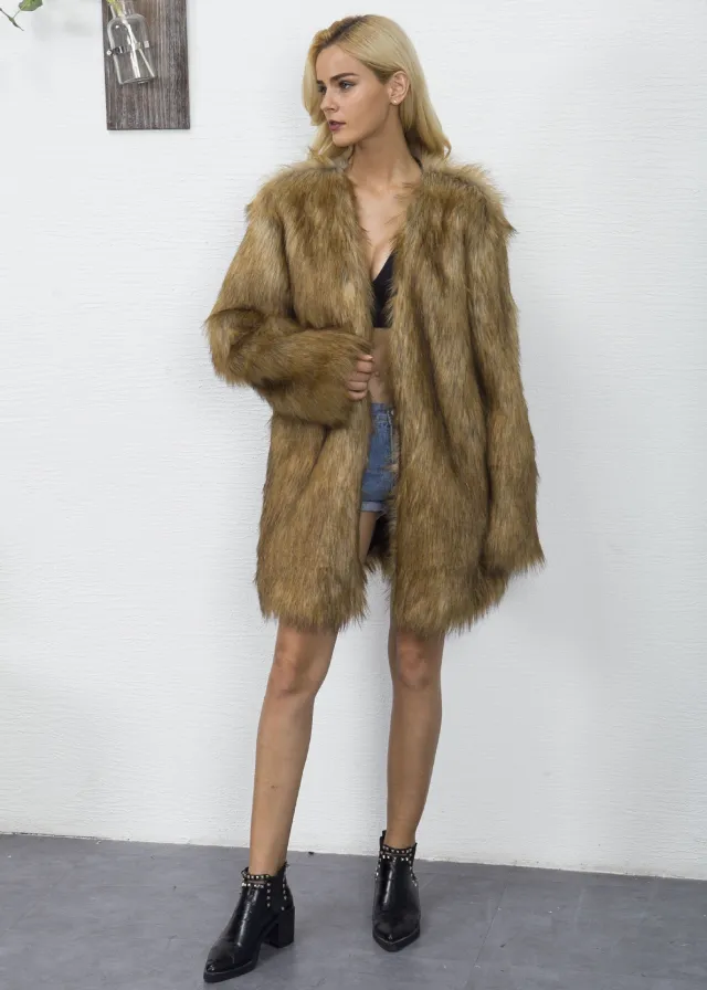 Fashionable Warm Fleece lined Women's Faux Fur Coat Raccoon Fur - Shop at LoveMi