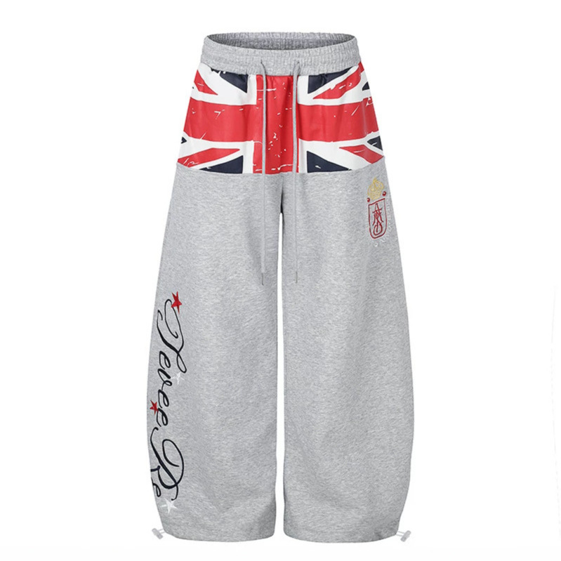 Retro Flag Letter Embroidery Print Sabre-cut Casual Pants For Men — image 1