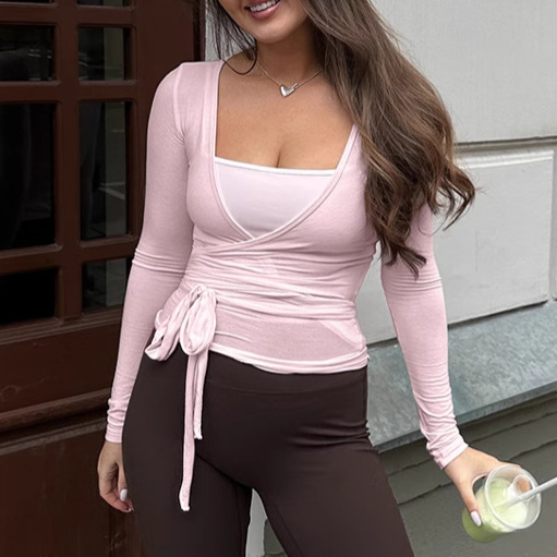 Fashionable Wrap Style Figure-hugging Pilates Top