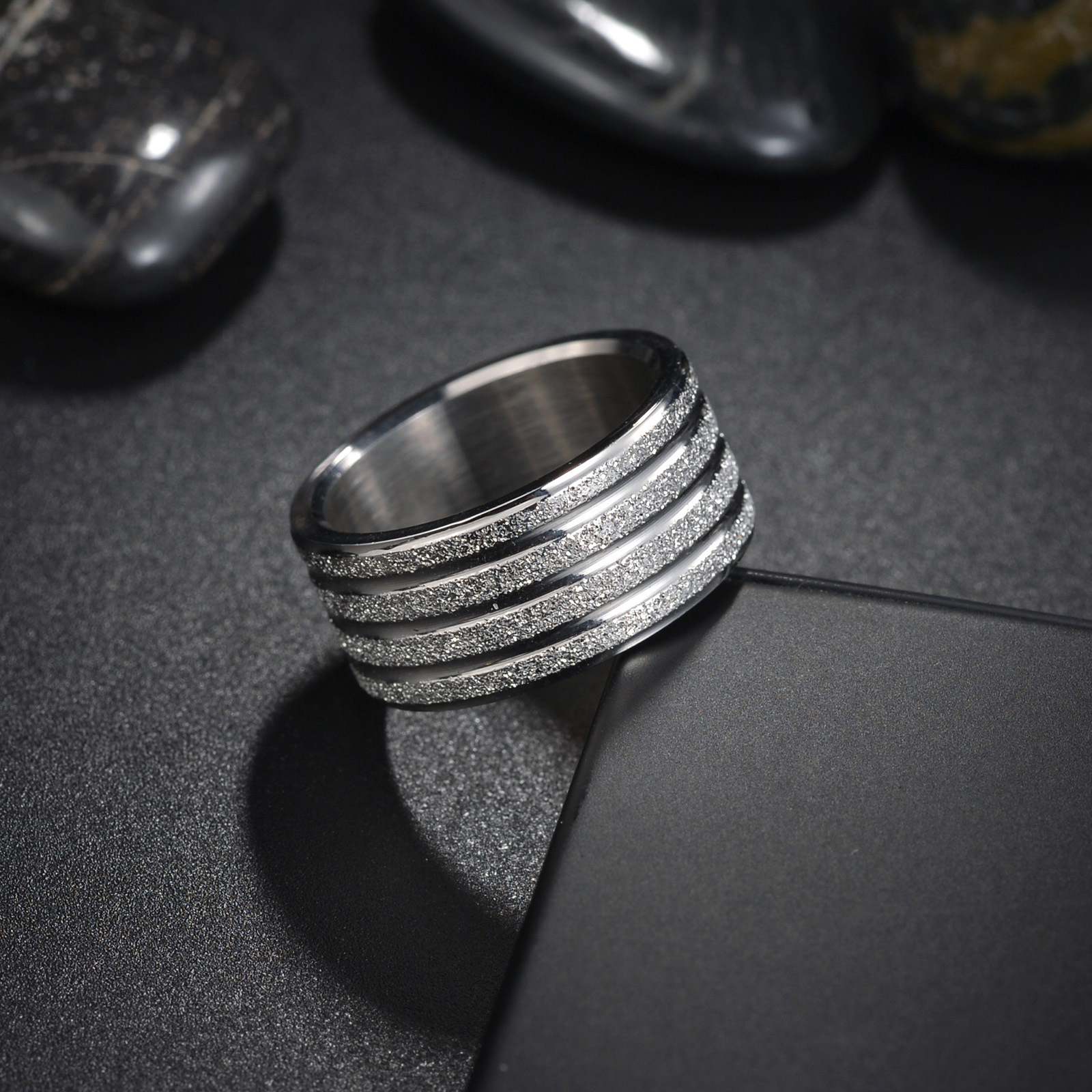 European And American 10MM Wide Titanium Steel Frosted Men's Ring
