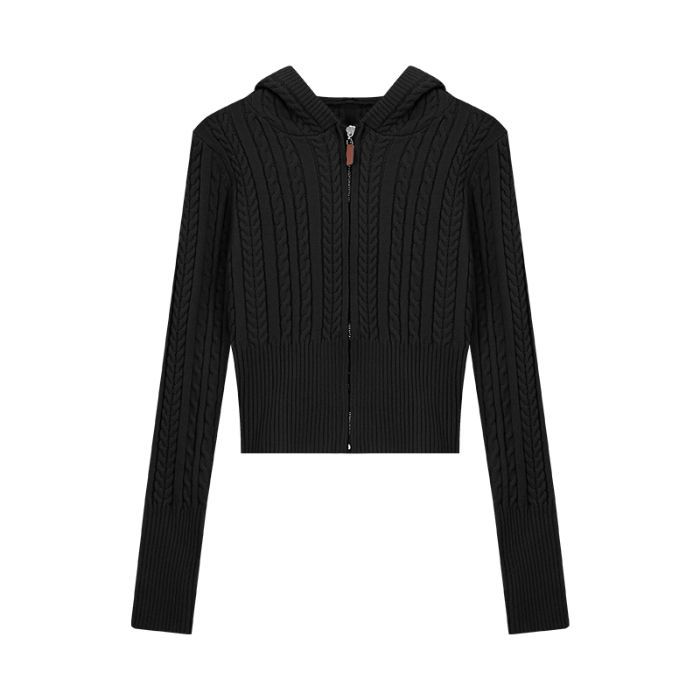 Soft Textured Knitted Hoodie With A Lazy Korean-style Zip-up Design - Image 5