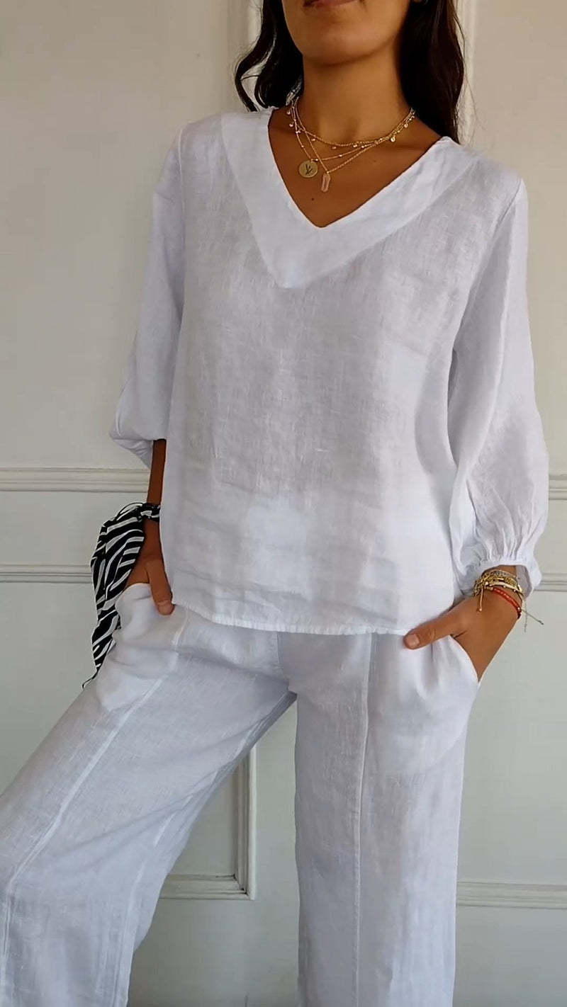 Womens Solid-Color V-Neck Long-Sleeve T-Shirt