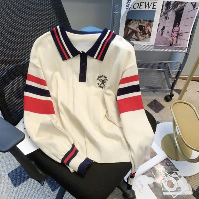 College style Long sleeved Sweater Top With Design Sense Apricot - Shop at LoveMi