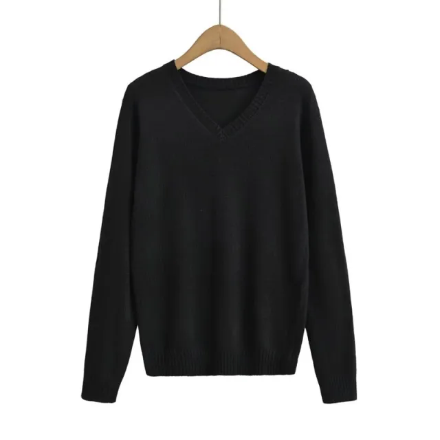 American Retro Simple V neck Pullover Sweater Black - Shop at LoveMi