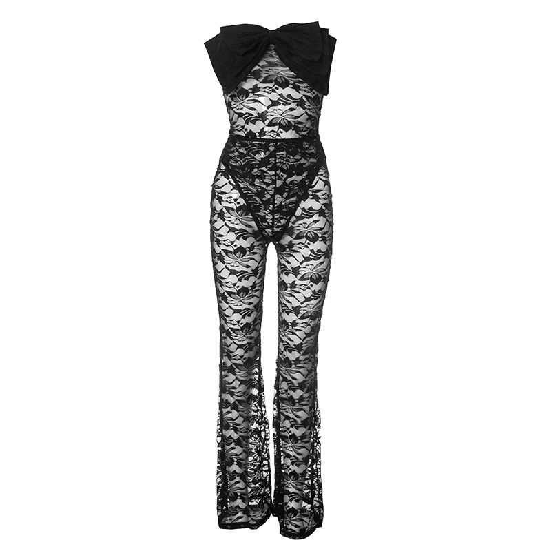 Title 15, Sexy Bow Tube Top Hollow Out See-through Jumpsuit