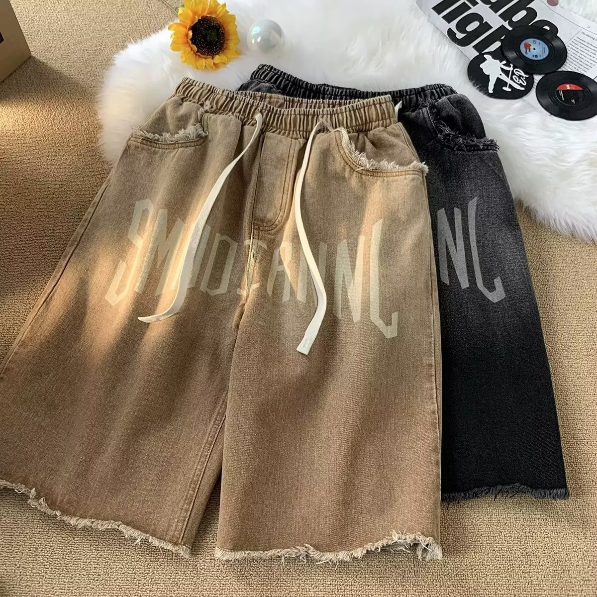 Retro Hip Hop Elastic Waist Shorts
