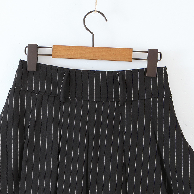 Title 12, British Style High Waist Thin Striped Pleated S...