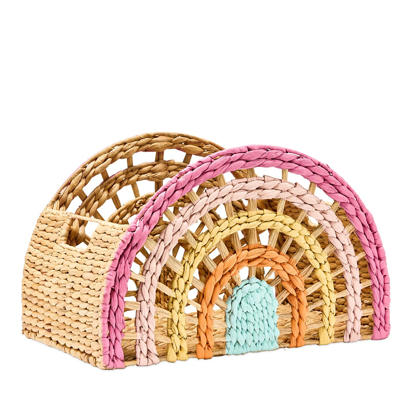 Straw-Woven Semicircular Storage Basket with Handle