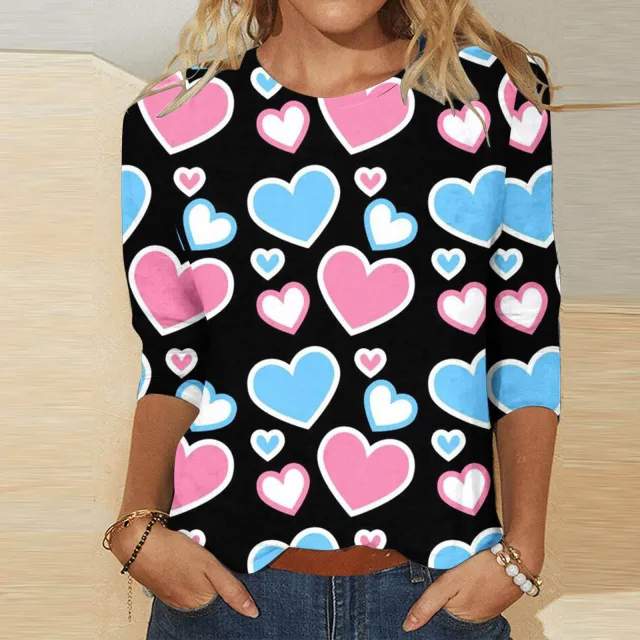 Valentine's Day Female With Hearts Printing Crew Neck T shirt Top Rq4127502 5Xl - Shop at LoveMi