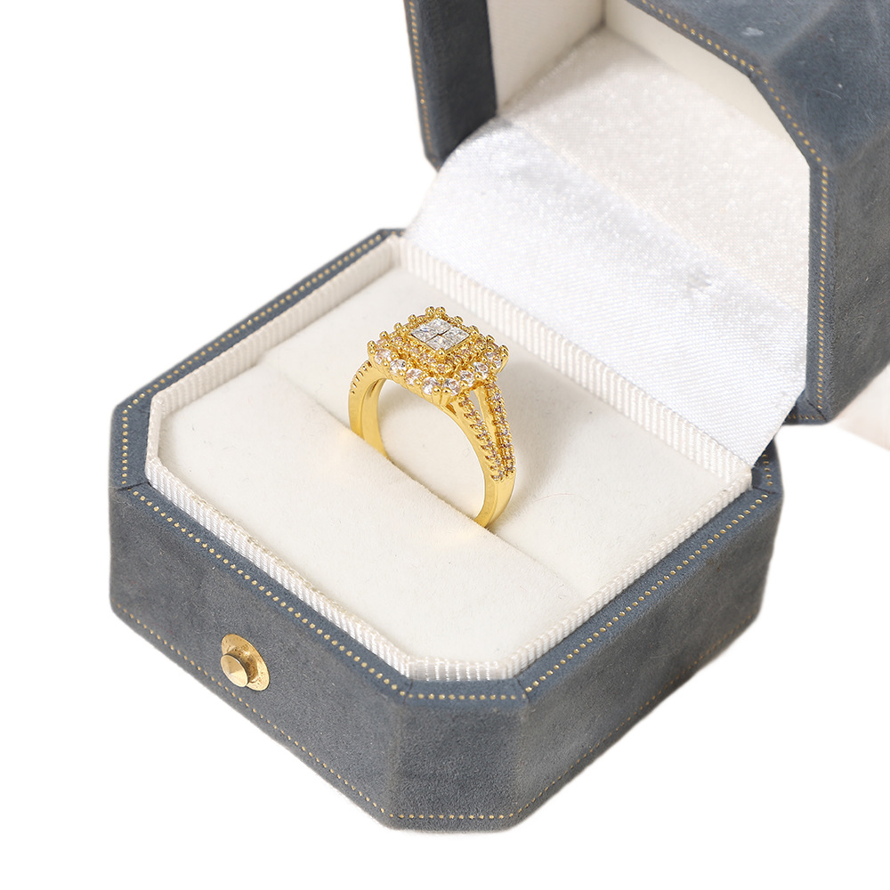 Gold-Plated Zircon Square Ring