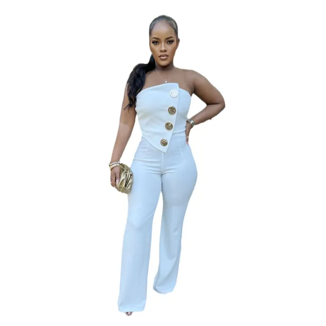 Women's Tube Top Wide Leg Jumpsuit White - Shop at LoveMi