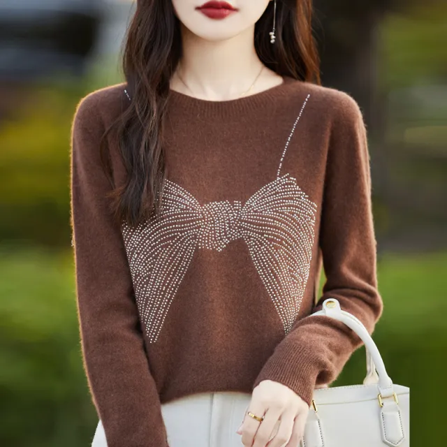 Chic Rhinestone Bow Design Top For Women Brown - Shop at LoveMi