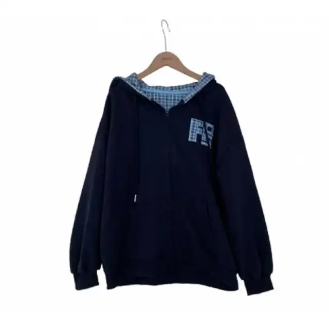 Korean Style Autumn New Machine Embroidery Letters Retro Plaid Zipper Sweater Black - Shop at LoveMi