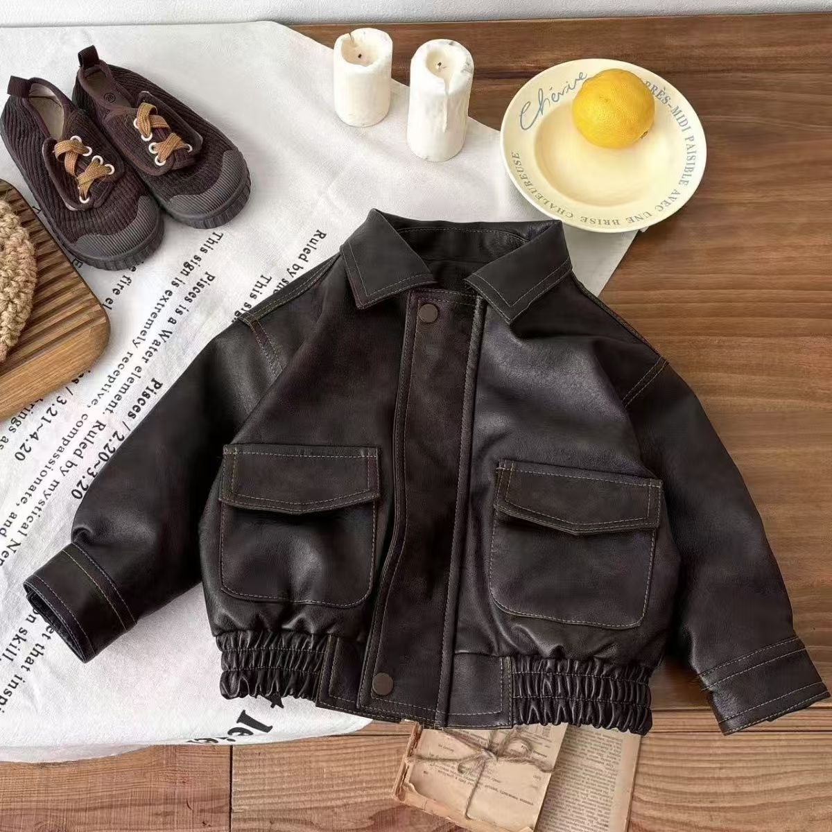 Children's Boys' Fashion Leather Jacket Top — foto 6