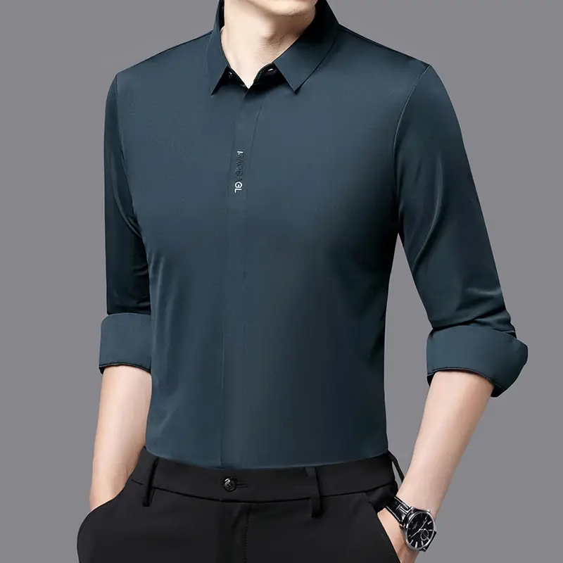 Dark Placket Seamless Long-sleeved Shirt