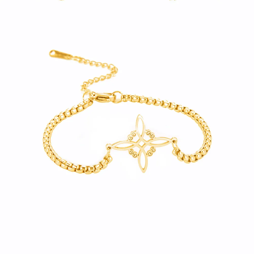 Titanium Steel Cut Hollow Witch Knot Bracelet - Gold