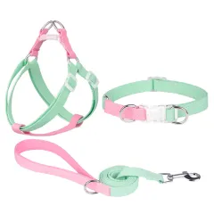 Polyester Ribbon Dog Collar Pet Hand Holding Rope - 3Pcs Set Green Pink - View 1