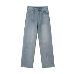 Spring And Autumn New Casual Wide-leg Mid-waist Straight Jeans For Women - Light Blue - View 1