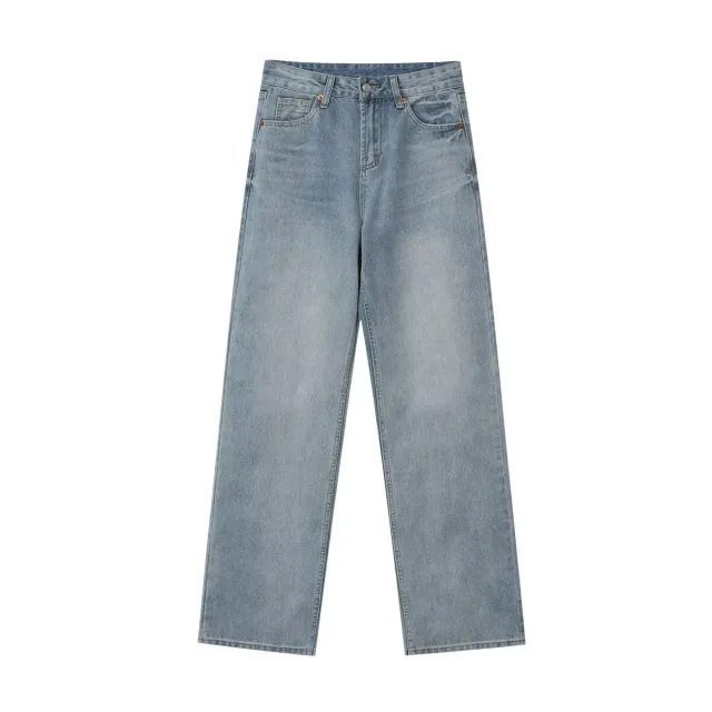 Spring And Autumn New Casual Wide leg Mid waist Straight Jeans For Women Light Blue - Shop at LoveMi